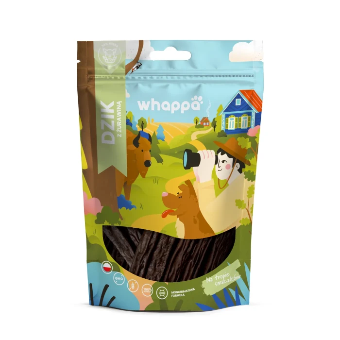 Whappa Przysmak dla psa Monoproteinowe kabanosy Dzik z żurawiną 70 g